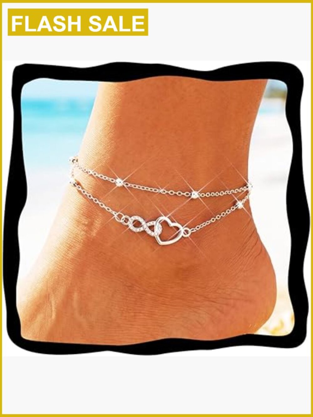 Plated Silver Ankle Bracelets Rhinestone Layered Foot Chain Jewelry